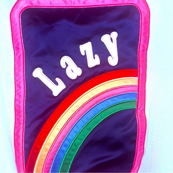 Lazy Oaf OVER THE RAINBOW HOODIE DRESS pockets sky blue plush fleece NWOT - Picture 6 of 11